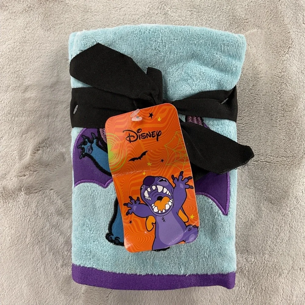 Disney Stitch Halloween 2 Pack Hand Towels Vampire Bat Blue Purple Cotton NWT